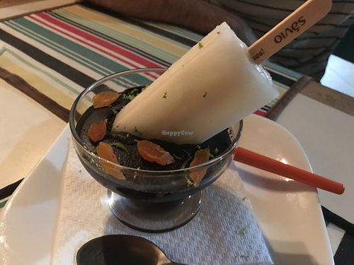 Chocolate mouse with sorbet at A Casa do Luis in Campo Grande