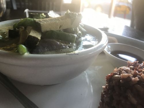 Green curry with soy fish at Lotus Vegan in North Hollywood
