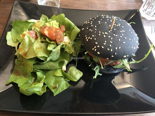 Black bean burger ( I didn’t want fries but you usually have them included)   at Bliss in Fribourg