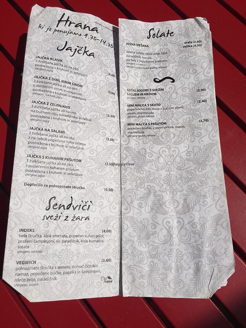 Menu 2 at Piaf in Maribor