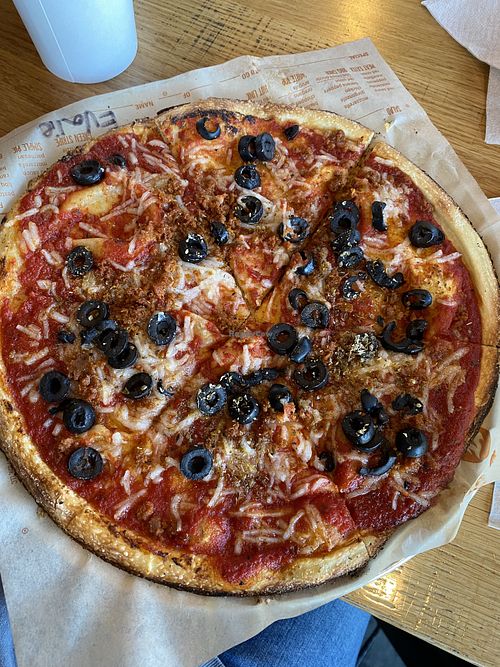 Vegan cheese and chorizo pizza from Blaze Pizzaa  at Blaze Pizza in Sherwood Park