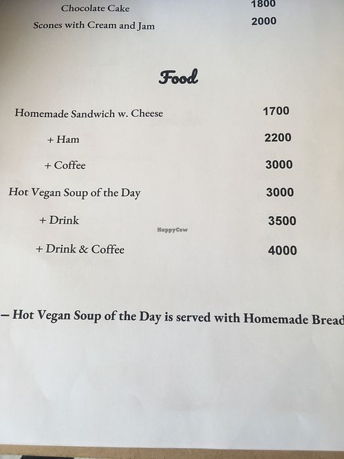 Menu at Chess Cafe in Kigali