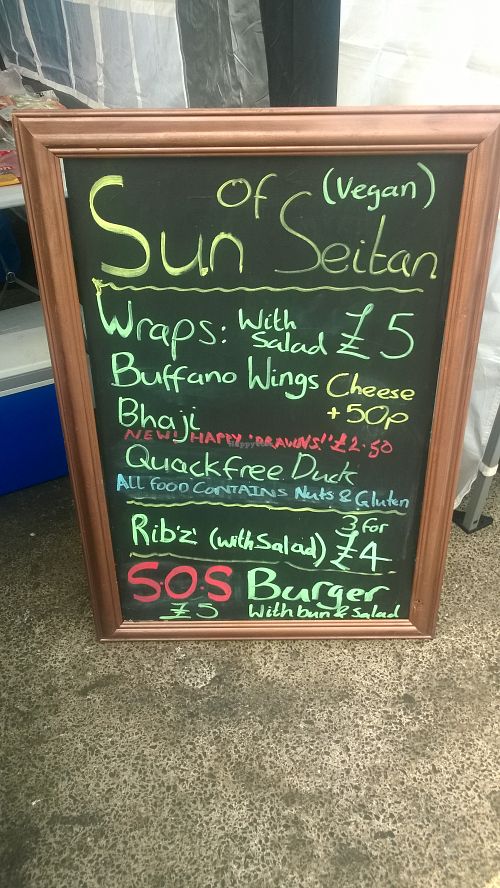 Menu board at Sun of Seitan in Newcastle Upon Tyne