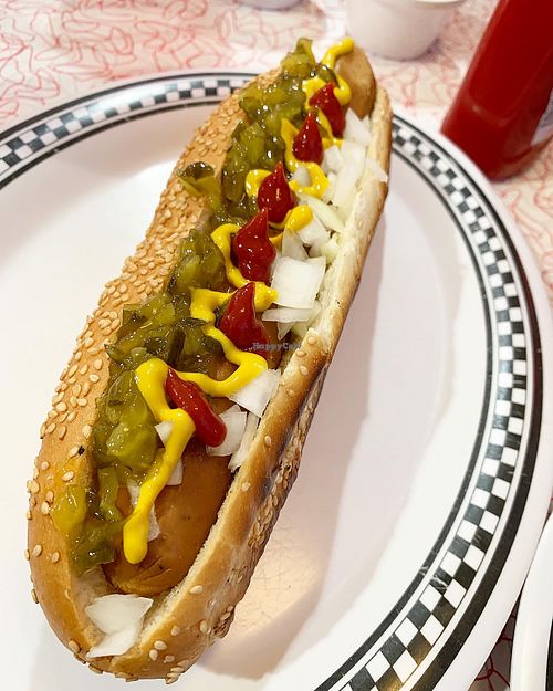 Vegan dog at American Dream Diner in Geneva