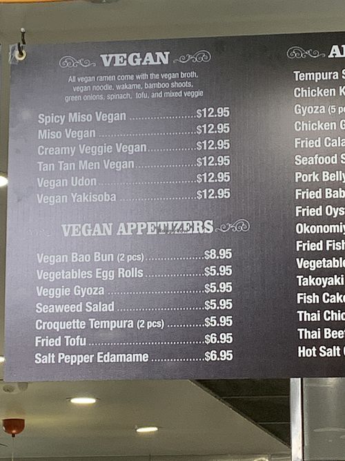 Vegan meals and appetizers  at Soho Ramen  in Riverside