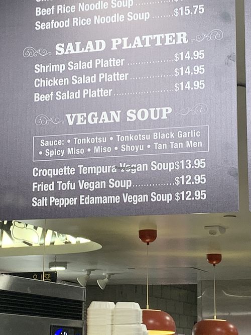 Vegan soup choices at Soho Ramen  in Riverside
