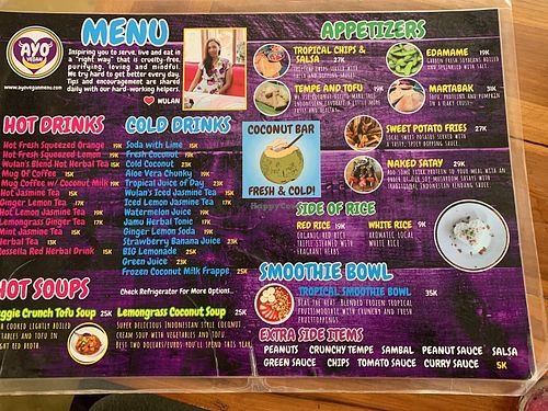 Menu at Ayo Vegan - Peliatan in Ubud