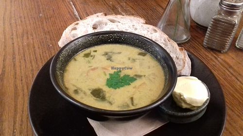 Excellent soup with sourdough bread and vegan marg. at The Watermill Cafe in Aberfeldy
