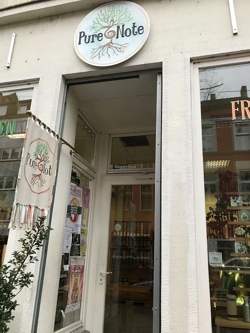 Door to store and cafe at Pure Note in Dusseldorf