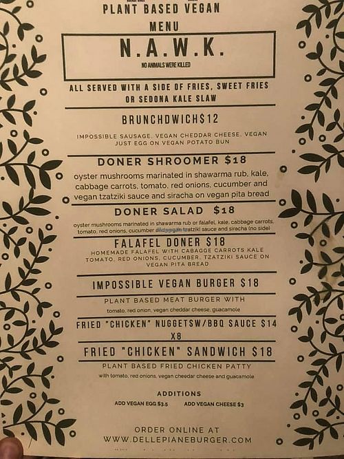 Their new vegan menu at Dellepiane Sedona in Sedona