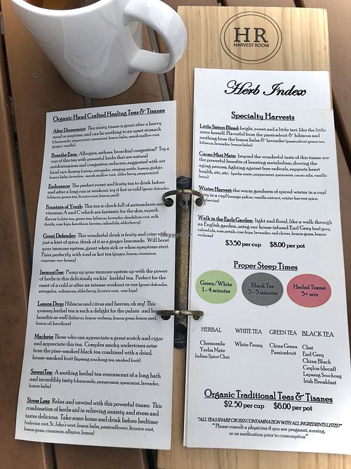 Amazing tea menu! at Harvest Room in Munster