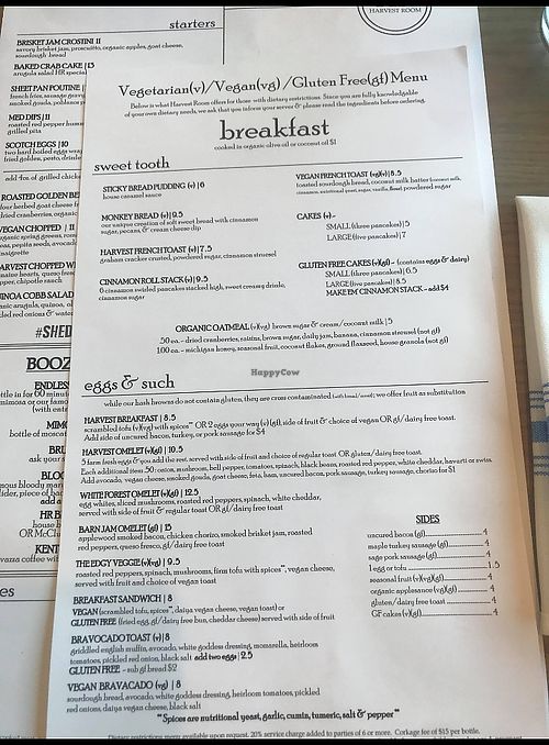 Veg breakfast menu at Harvest Room in Munster