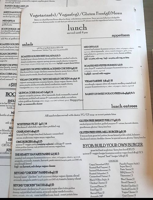 Veg lunch menu at Harvest Room in Munster