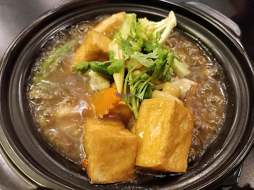 Steamy bubbling claypot tofu
 at Mother Earth 大地之素 in West Singapore