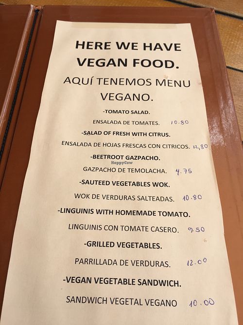 Vegan menu at Don Juan in Sevilla