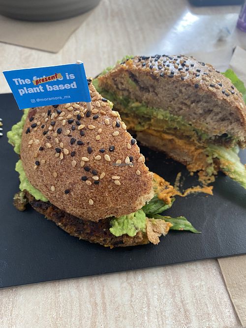 Sliced Burger - The Present is Plant Based  at Mora Mora - Polanco in Mexico City