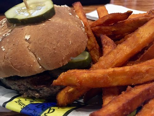 Impossible Burger with sweet potato fries  at The Abbey Burger Bistro in Ocean City