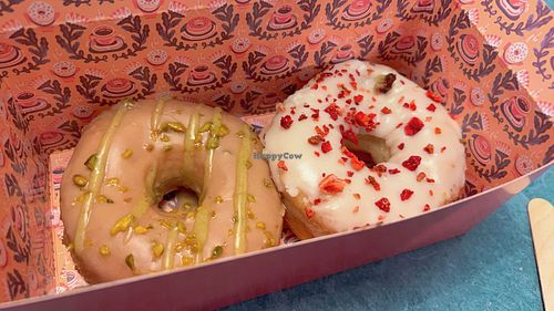 nougat pistachio & white choc strawberry  at Brammibal's Donuts - Potsdamer Platz in Berlin