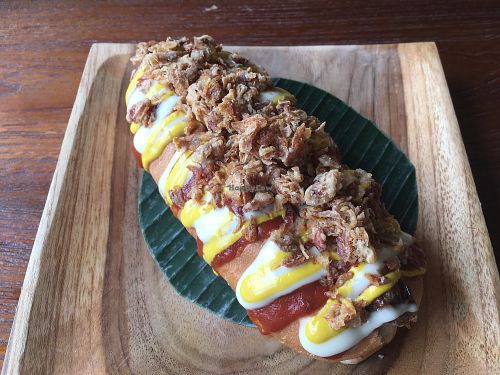 Vegan loaded sausage at Plant Cartel in Canggu