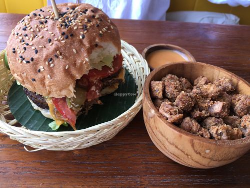 Vegan burger and chicken nuggets at Plant Cartel in Canggu