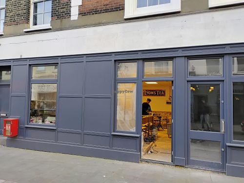 Met owner Steve decorating new shop, due to open Saturday 5th April 2025; at Unit 1, 25-29 High Street ME12 1NX; the former NatWest bank at Jacksonwood Vintage Tea Room in Isle Of Sheppey