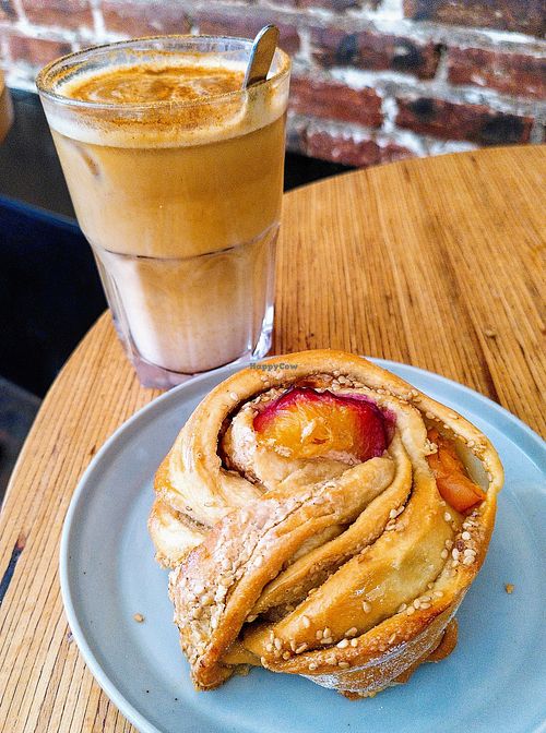 Apricot Roll + Iced Dirty Chai Latte at Grounded in Paris