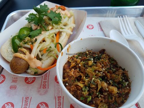 Sumo dog with vegan chili at Sumo Dog - Food Cart in Irvine