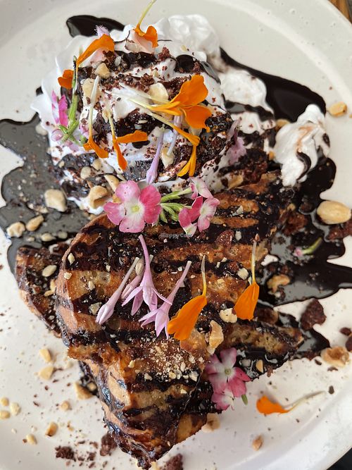 French Toast with chocolate hazelnut and cream  at Cafe Vie Sunshine Coast in Buderim