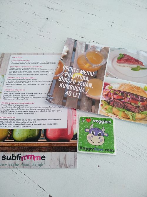 Menu ans happy cow sticker :) at Sublimmme in Bucharest