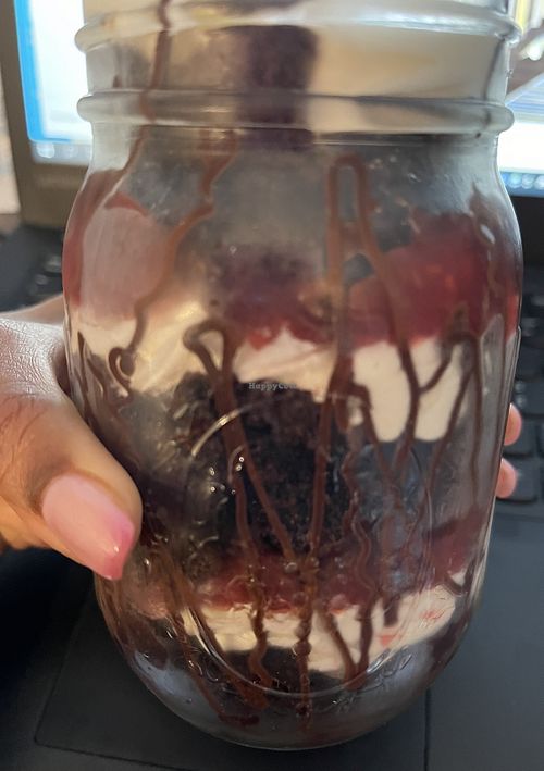 Cake in a jar  at Vegan East in Minneapolis