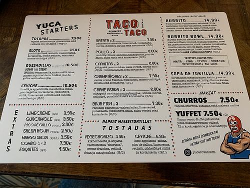Menu. at Yuca in Rovaniemi