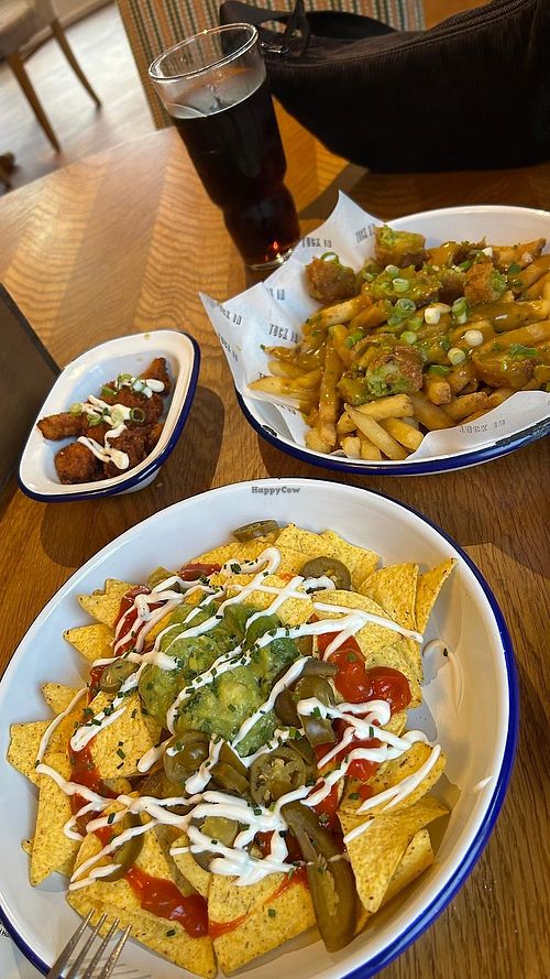 Vegan nachos, BBQ cauliflower wings, and chip shop bites loaded fries  at Meadow Farm in Redditch