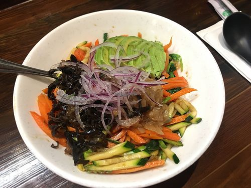 Vegan spicy rice (rice, veggies (I asked them to take out bean sprouts), hot sauce). Pretty good. at Toribashi in Monterey
