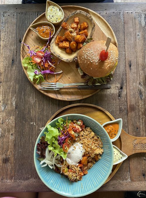 Burger and bliss bowl!  at Pure Vegan Heaven in Koh Samui
