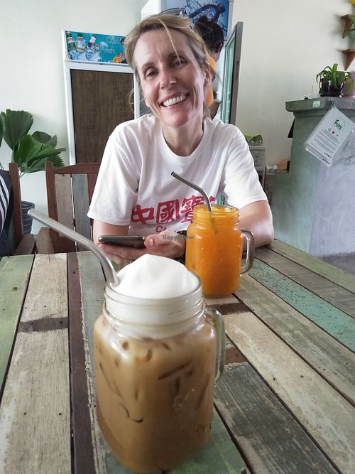 Iced Thai coffee & turmeric lemonade. at Pure Vegan Heaven in Koh Samui