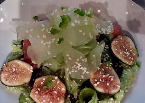 Roasted beets, celery root, figs, grapefruit, and avocado puree.  at Our Harvest in Fenwick Island