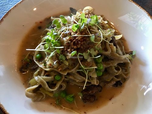 Pasta with fresh peas and morel mushrooms  at Our Harvest in Fenwick Island