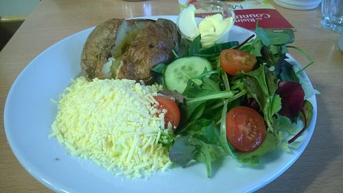 Jacket potato, cheese and salad  at Rising Sun Countryside Centre Cafe in Newcastle Upon Tyne