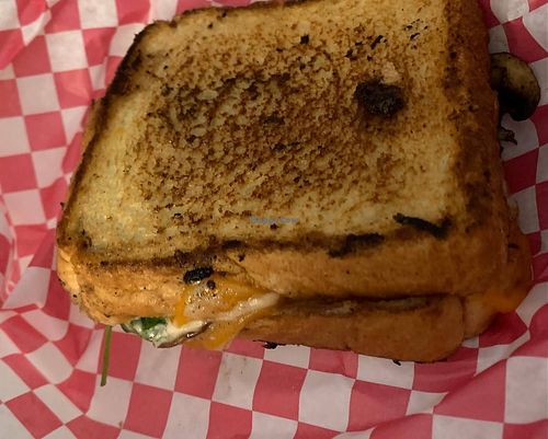 Vegan grilled cheese on Texas toast with mushrooms and arugula  at Blue Sage Vegan Bistro in Little Rock