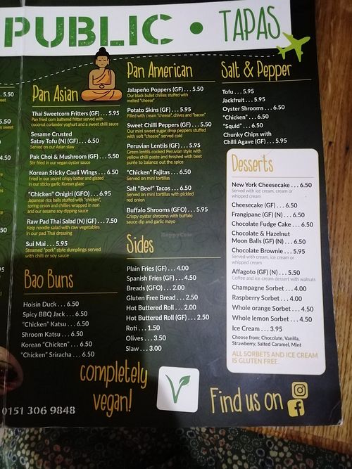 Menu 1 at Veggie Republic in Liverpool