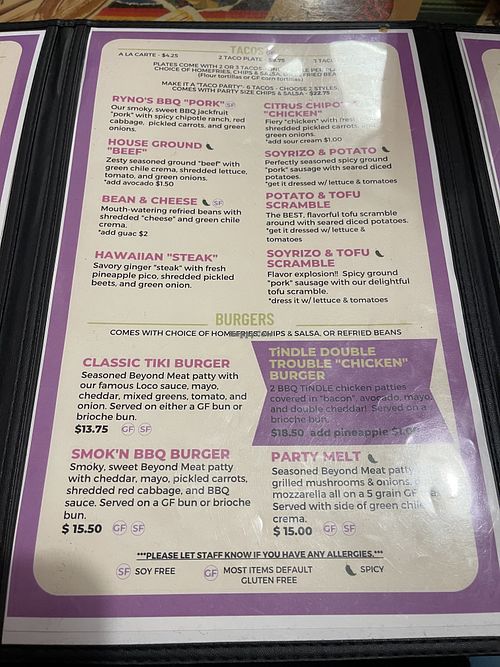 Menu  at Tiki Loco in Dallas