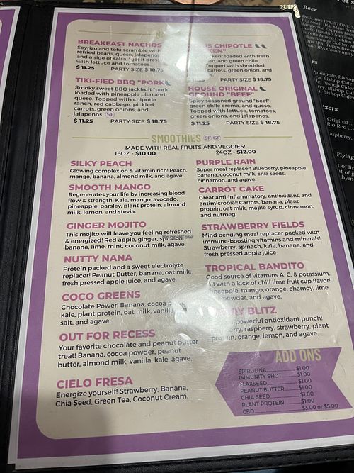 Menu  at Tiki Loco in Dallas