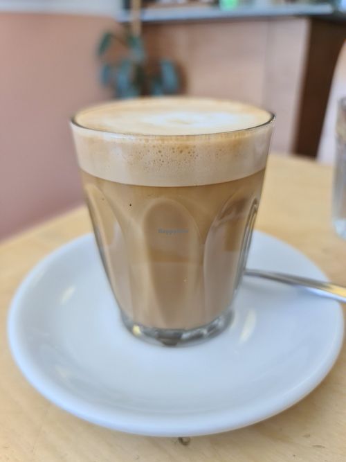 Almond latte at Zen Arcade Cafe in Preston