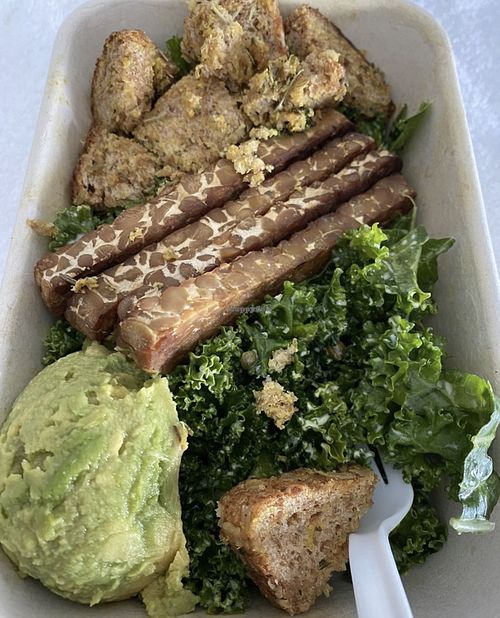 Kale Caesar salad with croutons and tempeh bacon   at Seed Cafe in Minneapolis