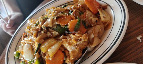 Drunken noodles with vegan chicken at Sab Lai Thai Kitchen in San Diego
