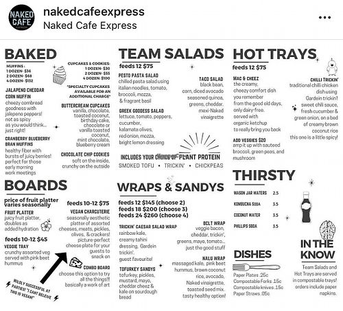 Catering menu  at Naked Cafe Express in Kelowna