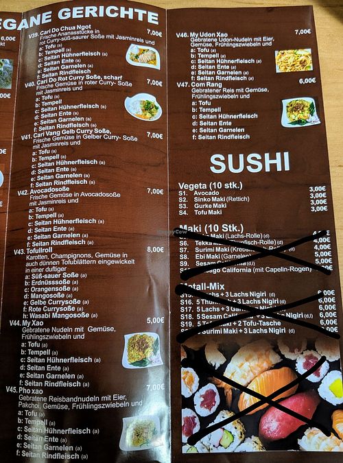 Vegan menu at Pho Binh in Leipzig