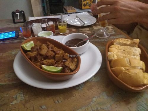 Seitan (gluten beef) with bread and barbecue sauce at Cafe com Proposito in Londrina