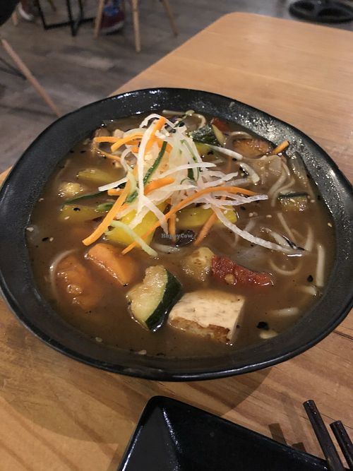 Tofu ramen at Roots & Rolls in Barcelona