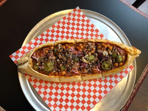 Delicious Thai spicy pide ( Turkish Pizz ). at Stone Bake Oven in Elk Grove